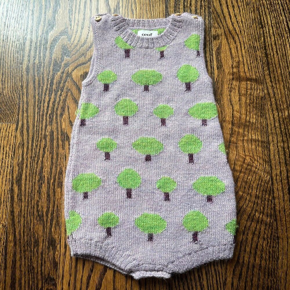 Oeuf Tree Motif Baby Alpaca Wool Romper (12-18M)